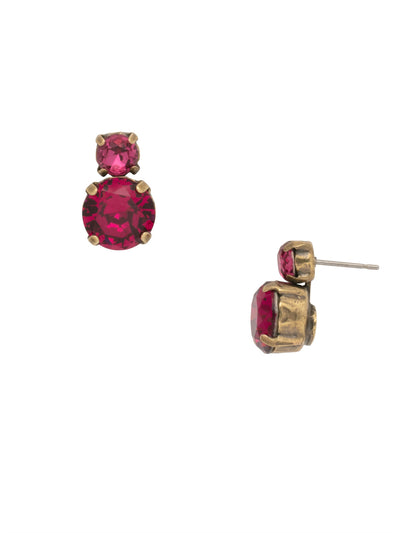 Marcia Stud Earrings - 8EA12AGFU - <p>A round rivoli topped by a petite round crystal pair up in this understated style. From Sorrelli's Fuchsia collection in our Antique Gold-tone finish.</p>