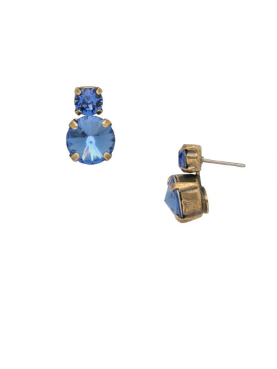 Marcia Stud Earrings - 8EA12AGSAP - <p>A round rivoli topped by a petite round crystal pair up in this understated style. From Sorrelli's Sapphire collection in our Antique Gold-tone finish.</p>