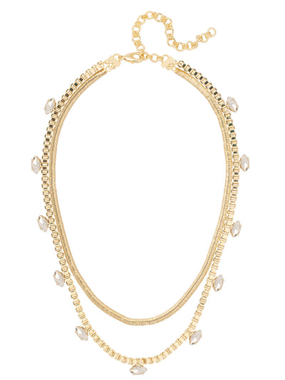 Kesia Layered Necklace - 8NA6BGCRY - <p>This necklace features clear crystal optimas layered with a flat snake chain and a venetian brass box chain, secured by a big lobster claw. From Sorrelli's Crystal collection in our Bright Gold-tone finish.</p>