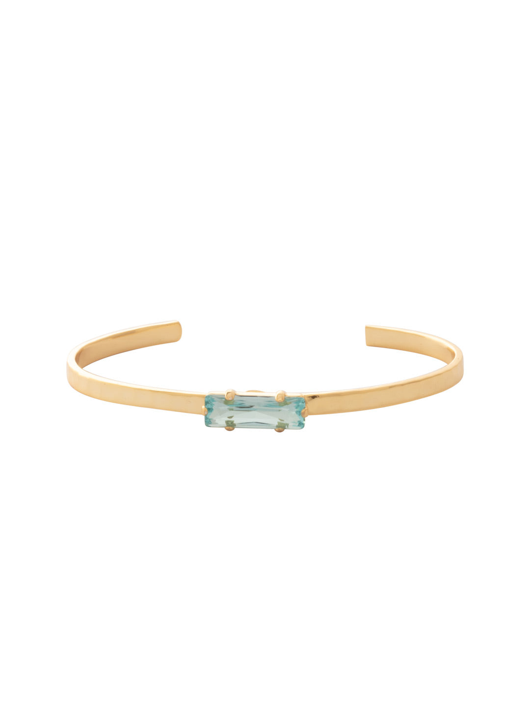Bindi Cuff Bracelet - BCW13BGAQU - <p>A simple baguette crystal sits on top of our hammered cuff to create a textured, classic look. Perfect for stacking or shining on it's own! From Sorrelli's Aquamarine collection in our Bright Gold-tone finish.</p>