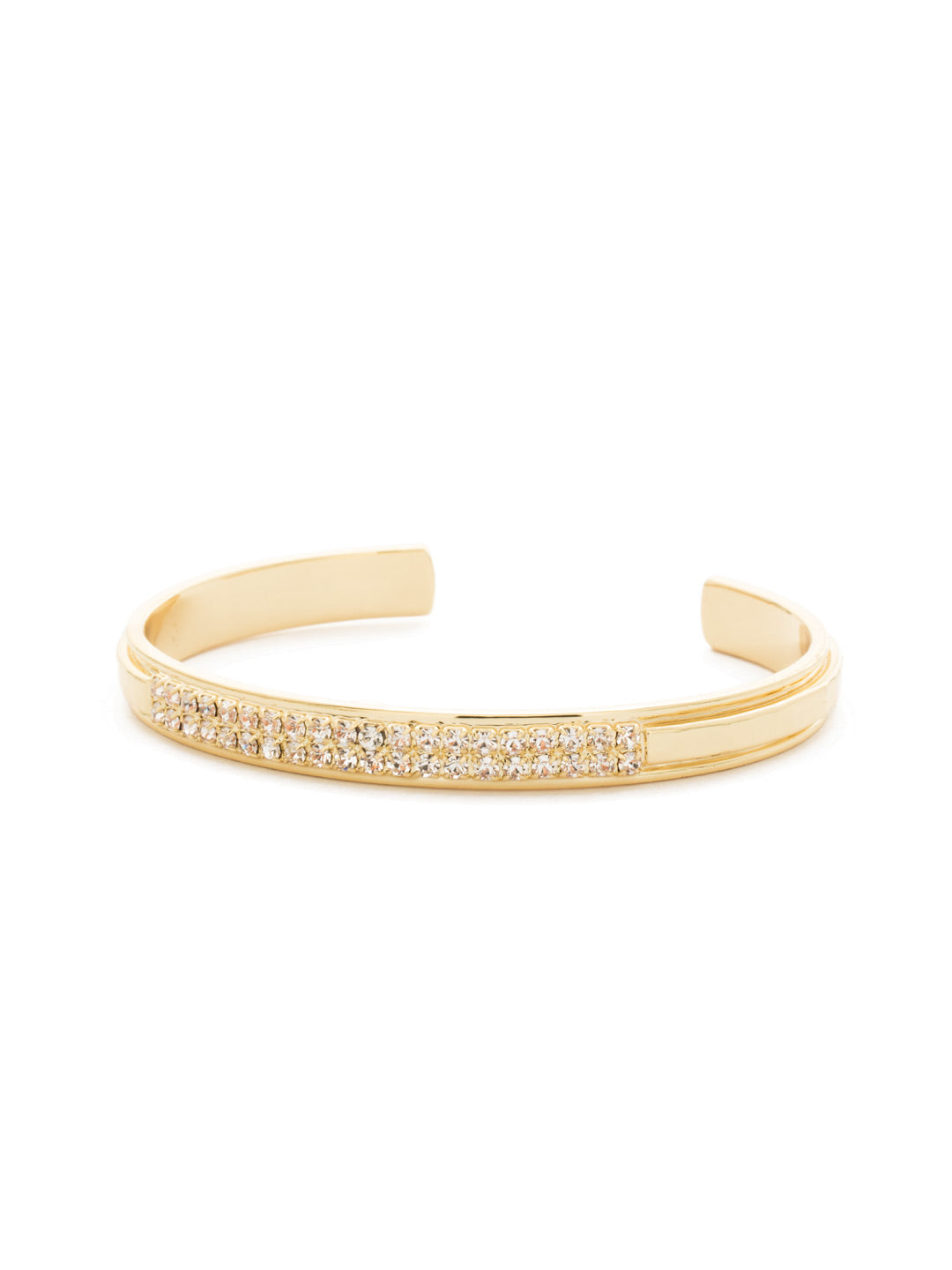 All Lined Up Cuff Bracelet - BDW22BGCRY - <p>Two lines of round crystals on a metal cuff creates this modern design From Sorrelli's Crystal collection in our Bright Gold-tone finish.</p>
