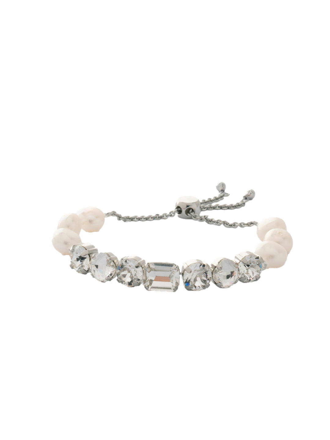Cadenza Slider Bracelet - BEC14RHCRY - <p>A classic line bracelet reimagined with a adjustable slider clasp. A pattern of crystals and pearls give this bracelet all around allure. From Sorrelli's Crystal collection in our Palladium Silver-tone finish.</p>