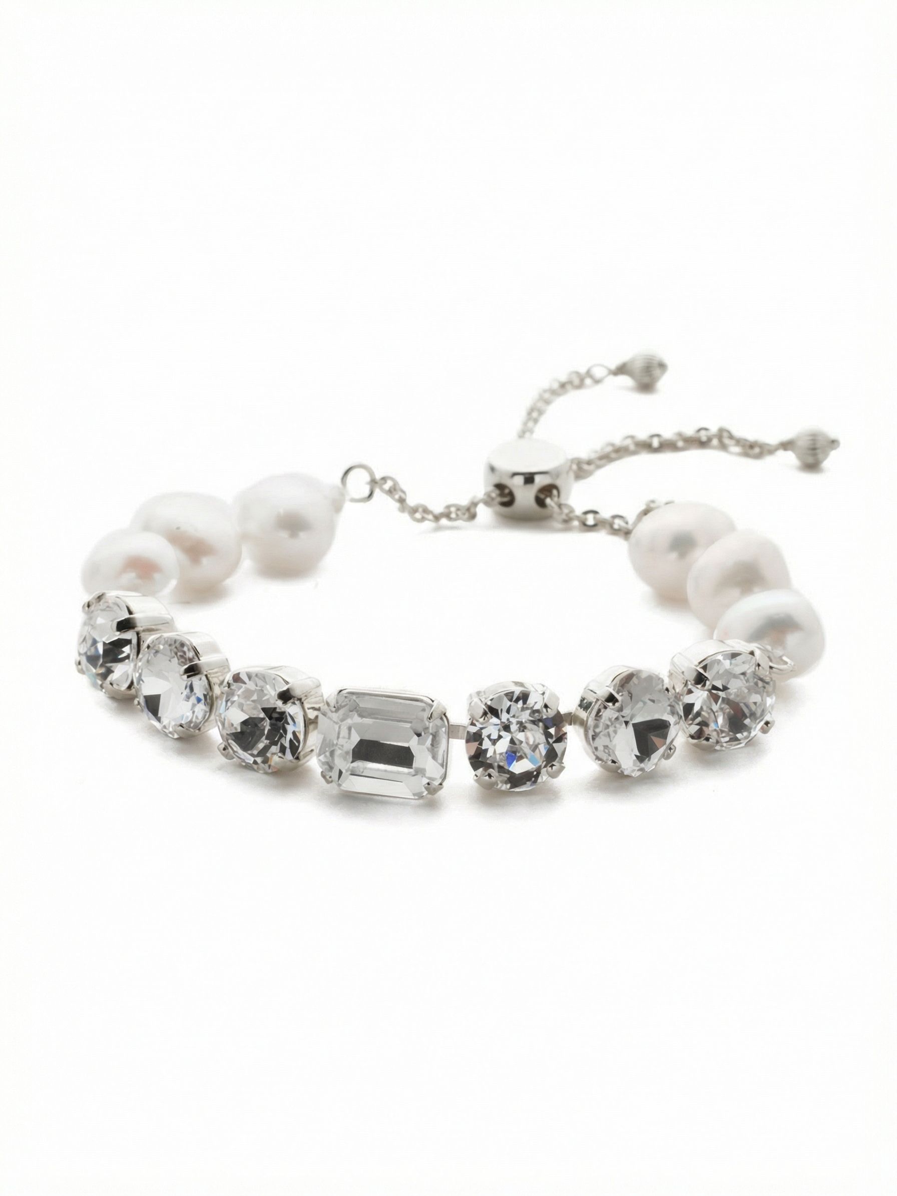 Cadenza Slider Bracelet - BEC14RHCRY - <p>A classic line bracelet reimagined with a adjustable slider clasp. A pattern of crystals and pearls give this bracelet all around allure. From Sorrelli's Crystal collection in our Palladium Silver-tone finish.</p>