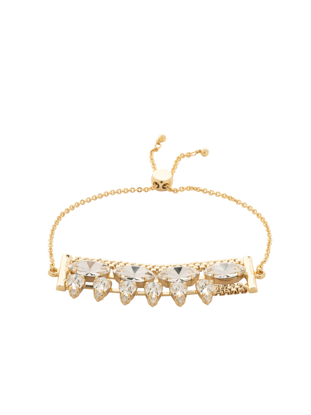 Arya Slider Bracelet - BEF6BGCRY - <p>A mesmerizing glimmer of stacked marquise and teardrop crystals atop a weightless metal band dainty in appearance. This piece is sure to be the center of attention at any party and can be easily adjusted to create your own ideal fit. From Sorrelli's Crystal collection in our Bright Gold-tone finish.</p>