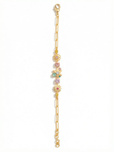 Meadow Tennis Bracelet - BEY130BGCPO - <p>The Meadow Tennis Bracelet features floral and crystal accents on an adjustable paperclip chain, secured by a lobster claw clasp. From Sorrelli's Candy Pop collection in our Bright Gold-tone finish.</p>