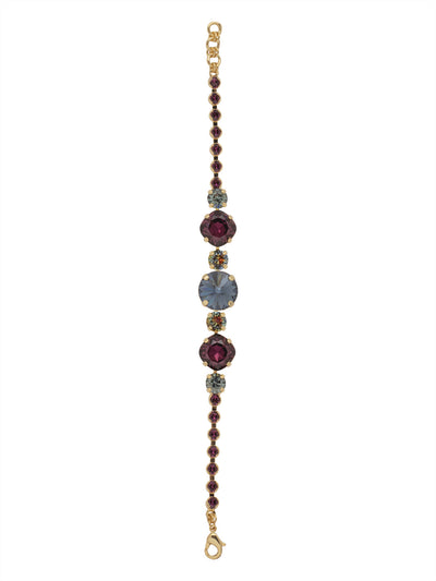 Half Circle Tennis Bracelet - BEY52BGROP - <p>The Half Circle Tennis Bracelet adds the perfect amount of sparkle to every outfit. A crystal embellished chain connects varying sizes and colors of crystals with a lobster clasp closure. From Sorrelli's Royal Plum collection in our Bright Gold-tone finish.</p>
