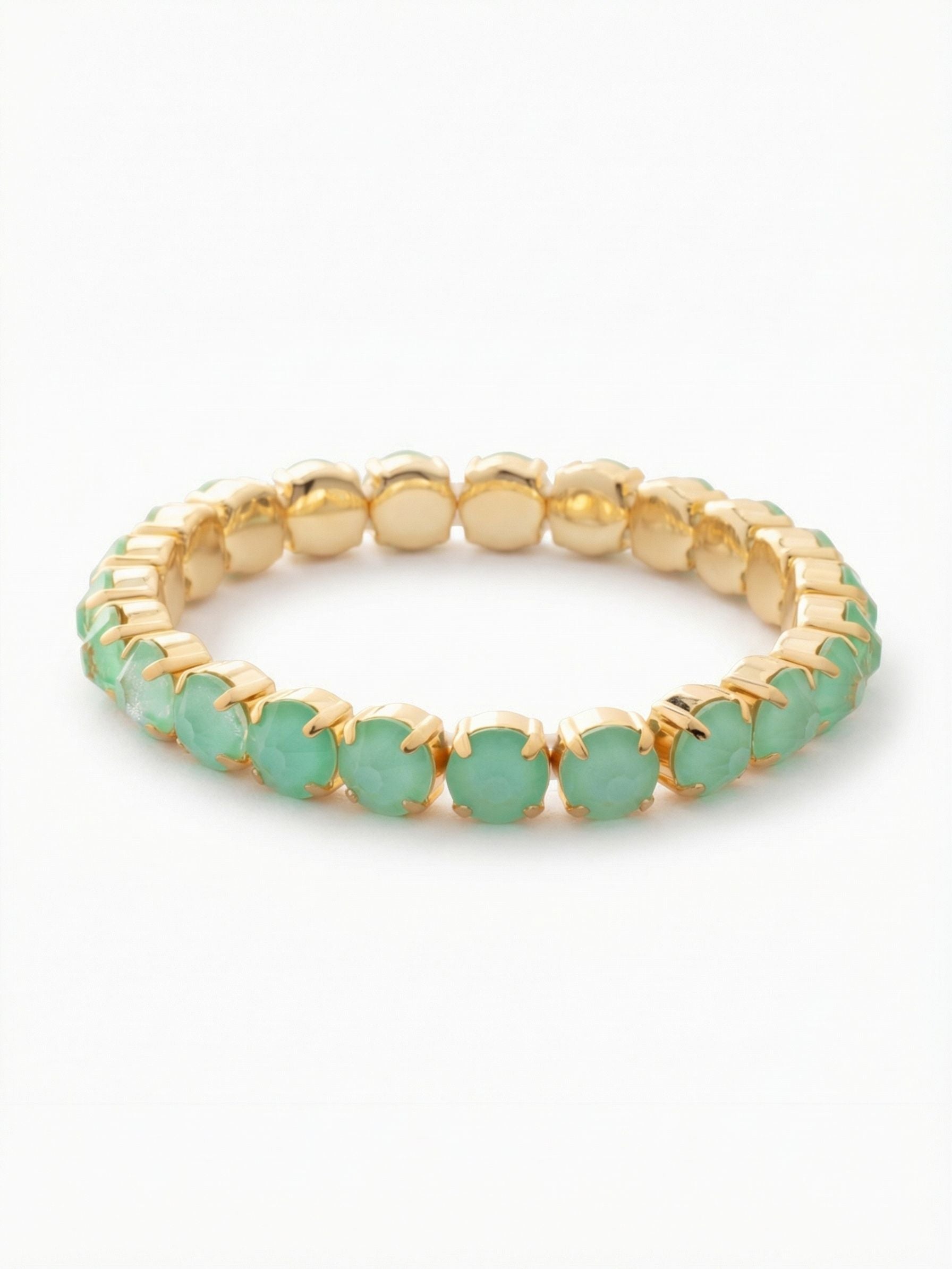 8 inch Sienna Stretch Bracelet - BFD60BGMND - <p>A modern take on a classic style, the Sienna Stretch Bracelet features a line of crystals on a sturdy jewelers' filament, stretching to fit most wrists comfortably, without the hassle of a clasp! (8 inches in diameter, fits larger wrist sizes) From Sorrelli's Mint Delite collection in our Bright Gold-tone finish.</p>