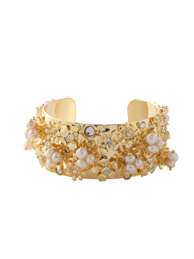 Nesta Cuff Bracelet - BFG9BGMDP - <p>The Nesta Cuff bracelet features intricate engravings, metal work, and freshwater petal pearls, creating a stunning statement! The metal cuff can be carefully adjusted bigger or small to fit all wrist sizes. From Sorrelli's Modern Pearl collection in our Bright Gold-tone finish.</p>