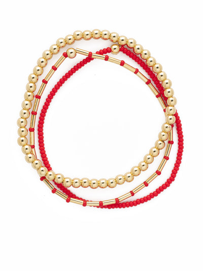 Trina Stretch Bracelet - BFM5BGCB - <p>The Trina Stretch Bracelets features 3 assorted stretch bracelets; perfect to mix, match, and stack with your favorite bracelets! From Sorrelli's Cranberry collection in our Bright Gold-tone finish.</p>