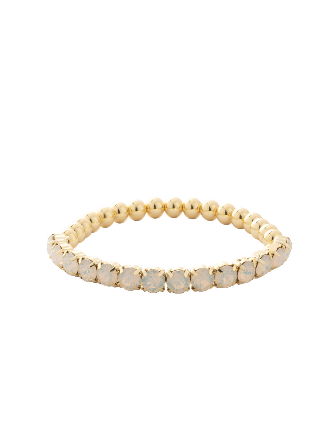 Mini Crystal Mini Zola Stretch Bracelet - BFN23BGWO - <p>The Mini Crystal Mini Zola Stretch Bracelet features round cut crystals and metal beads on a sturdy jewelers' filament, stretching to fit most wrists comfortably, without the hassle of a clasp! (7 inches in diameter, fits average wrist sizes) From Sorrelli's White Opal collection in our Bright Gold-tone finish.</p>