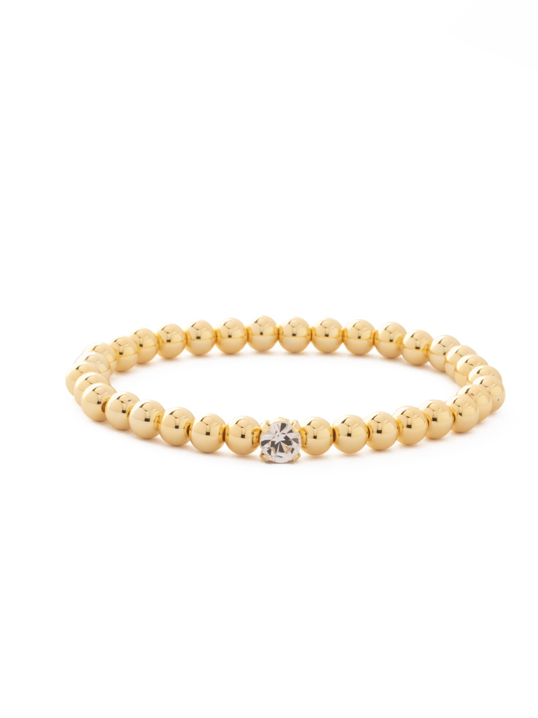 Mini Single Crystal Stretch Bracelet - BFN33BGCRY - <p>The Mini Single Crystal Stretch Bracelet features repeating metal beads and a single round cut crystal on a multi-layered stretchy jewelry filament, creating a durable and trendy piece. From Sorrelli's Crystal collection in our Bright Gold-tone finish.</p>
