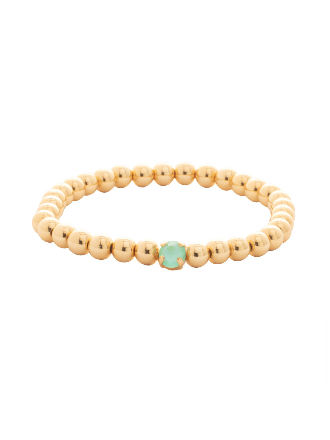 Mini Single Crystal Stretch Bracelet - BFN33BGMND - <p>The Mini Single Crystal Stretch Bracelet features repeating metal beads and a single round cut crystal on a multi-layered stretchy jewelry filament, creating a durable and trendy piece. From Sorrelli's Mint Delite collection in our Bright Gold-tone finish.</p>