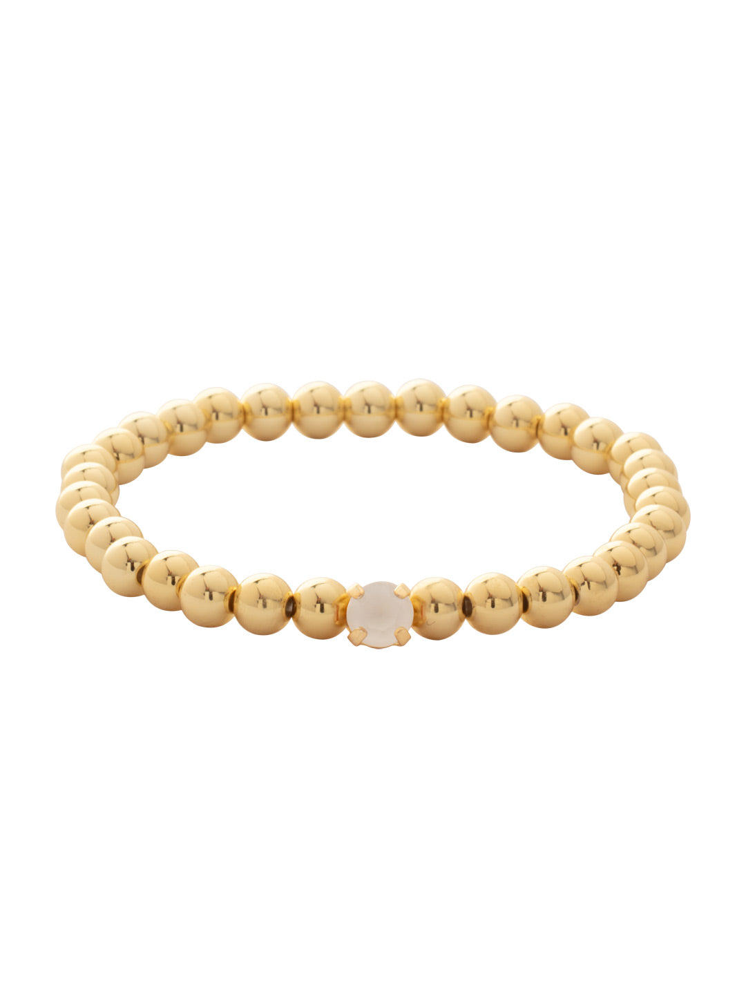 Mini Single Crystal Stretch Bracelet - BFN33BGUW - <p>The Mini Single Crystal Stretch Bracelet features repeating metal beads and a single round cut crystal on a multi-layered stretchy jewelry filament, creating a durable and trendy piece. From Sorrelli's Ultra White collection in our Bright Gold-tone finish.</p>