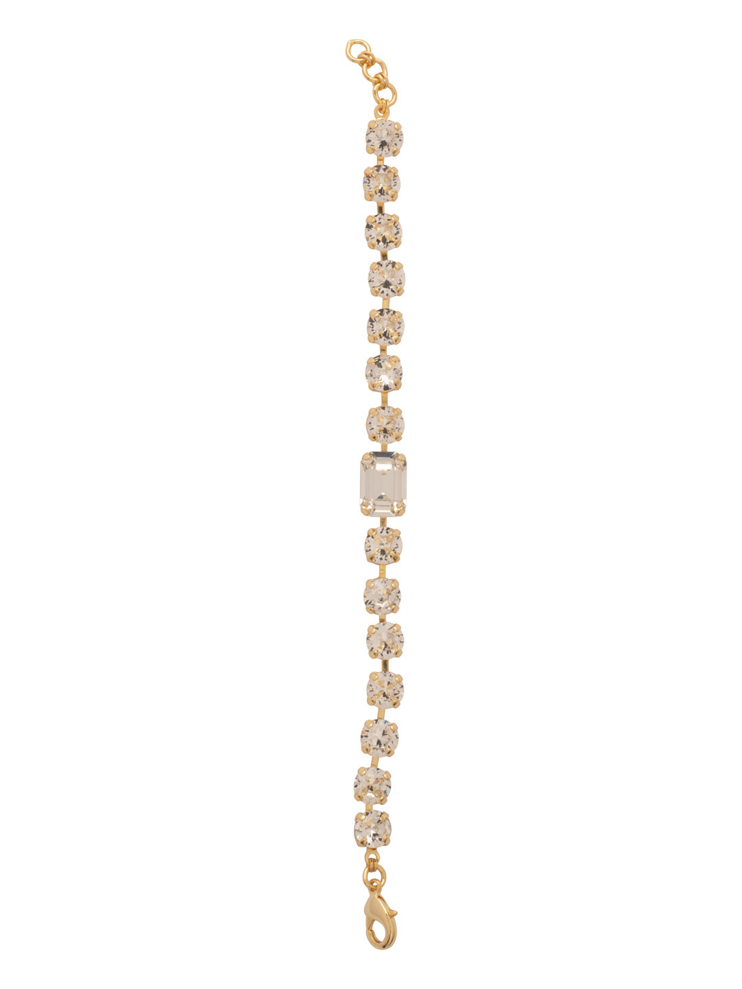 Anya Tennis Bracelet - BFS1BGCRY - <p>This classic line bracelet features sparkling round-cut crystals, elegantly highlighted by a single emerald-cut crystal at the center. Adjustable for the perfect fit, it's secured with a lobster claw clasp for added elegance and ease. From Sorrelli's Crystal collection in our Bright Gold-tone finish.</p>