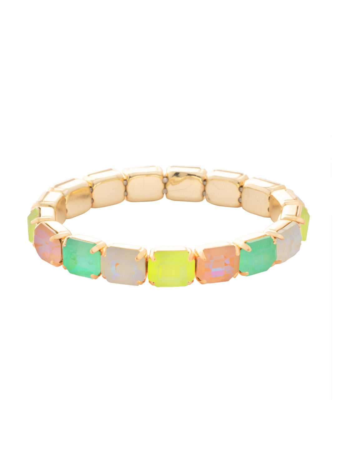 7 Inch Easton Emerald Cut Stretch Bracelet - BFS30BGMAM - <p>The 7 Inch Easton Emerald Cut Stretch Bracelet features horizontal emerald cut crystals on a sturdy jewelers' filament, stretching to fit most wrists comfortably, without the hassle of a clasp! (7 inches, fits the average wrist size) From Sorrelli's Mango Mint collection in our Bright Gold-tone finish.</p>