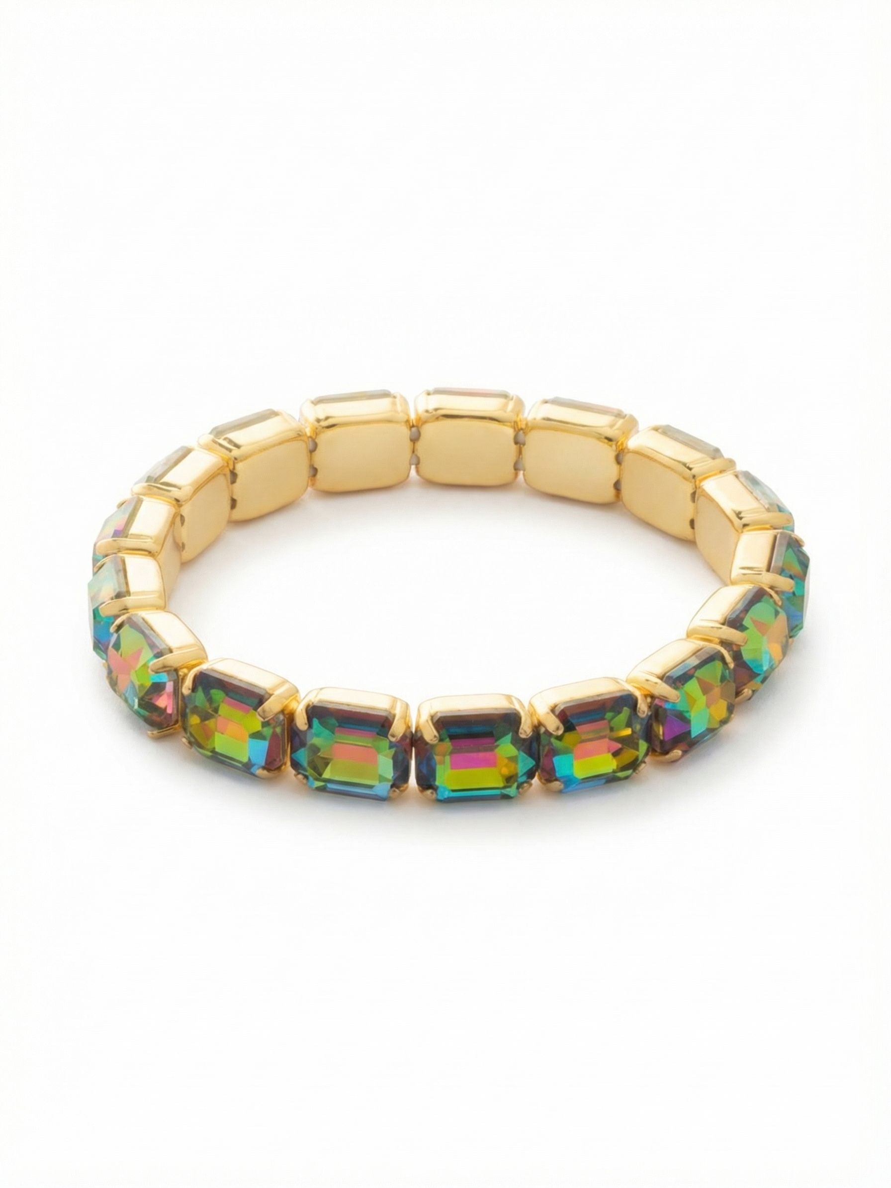 7 Inch Easton Emerald Cut Stretch Bracelet - BFS30BGVO - <p>The 7 Inch Easton Emerald Cut Stretch Bracelet features horizontal emerald cut crystals on a sturdy jewelers' filament, stretching to fit most wrists comfortably, without the hassle of a clasp! (7 inches, fits the average wrist size) From Sorrelli's Volcano collection in our Bright Gold-tone finish.</p>