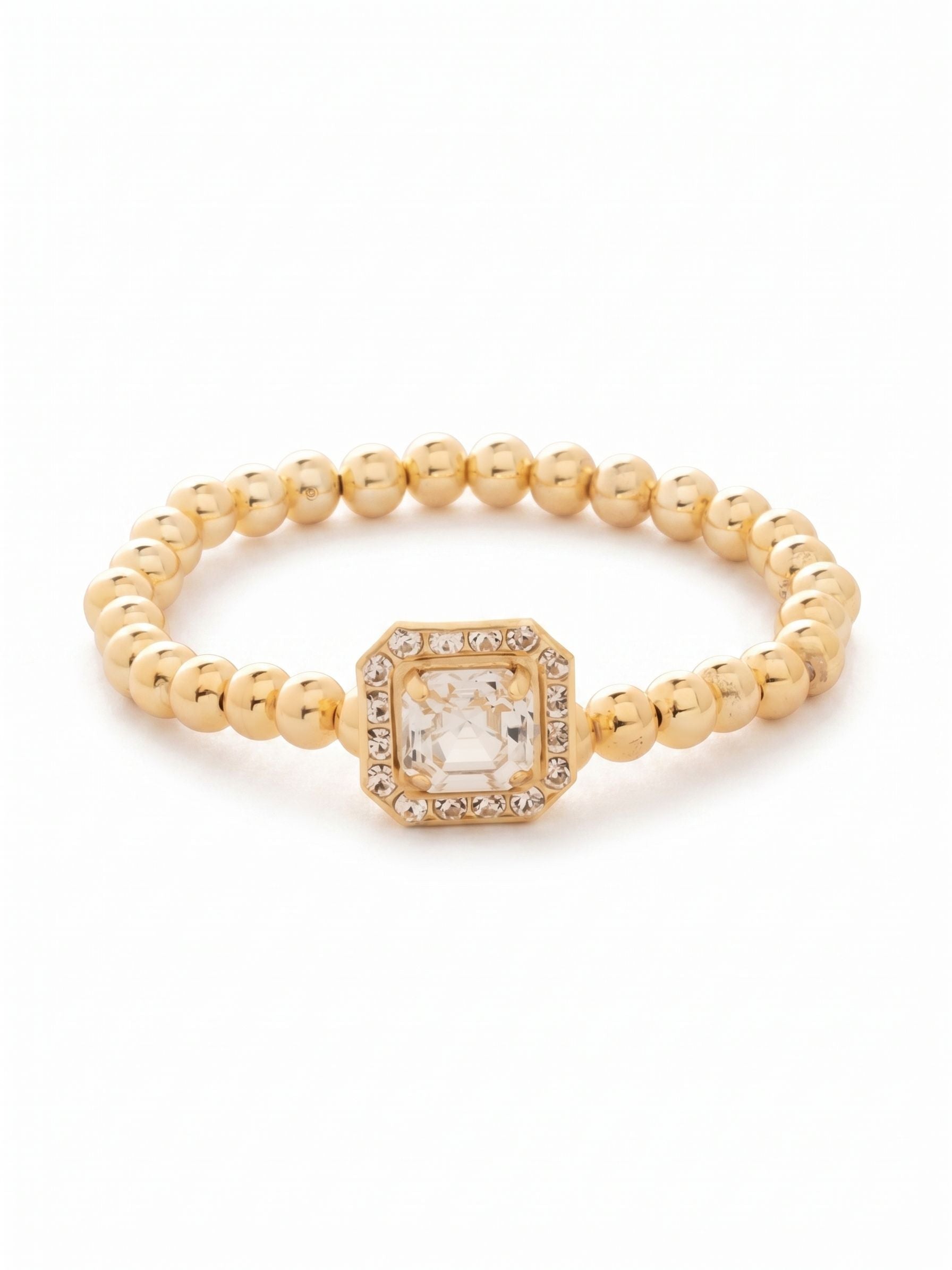 Autumn Stretch Bracelet - BFS7BGCRY - <p>Elegantly designed with metal beads and a dazzling crystal-embellished imperial square halo charm, this stretch bracelet offers both style and comfort. Hand-strung on durable jeweler's filament for a flexible, easy fit.</p>
