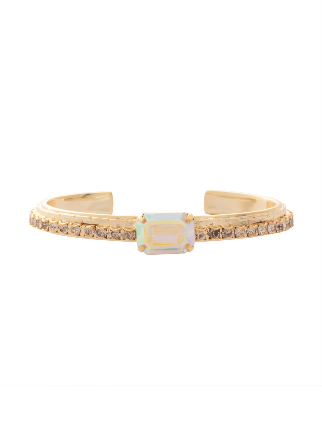 Eryn Cuff Bracelet - BFU5BGCAB - <p>The Eryn Cuff Bracelet features a chunky emerald cut crystal at the forefront of an adjustable metal cuff band embellished with a single row of crystals. From Sorrelli's Crystal Aurora Borealis collection in our Bright Gold-tone finish.</p>