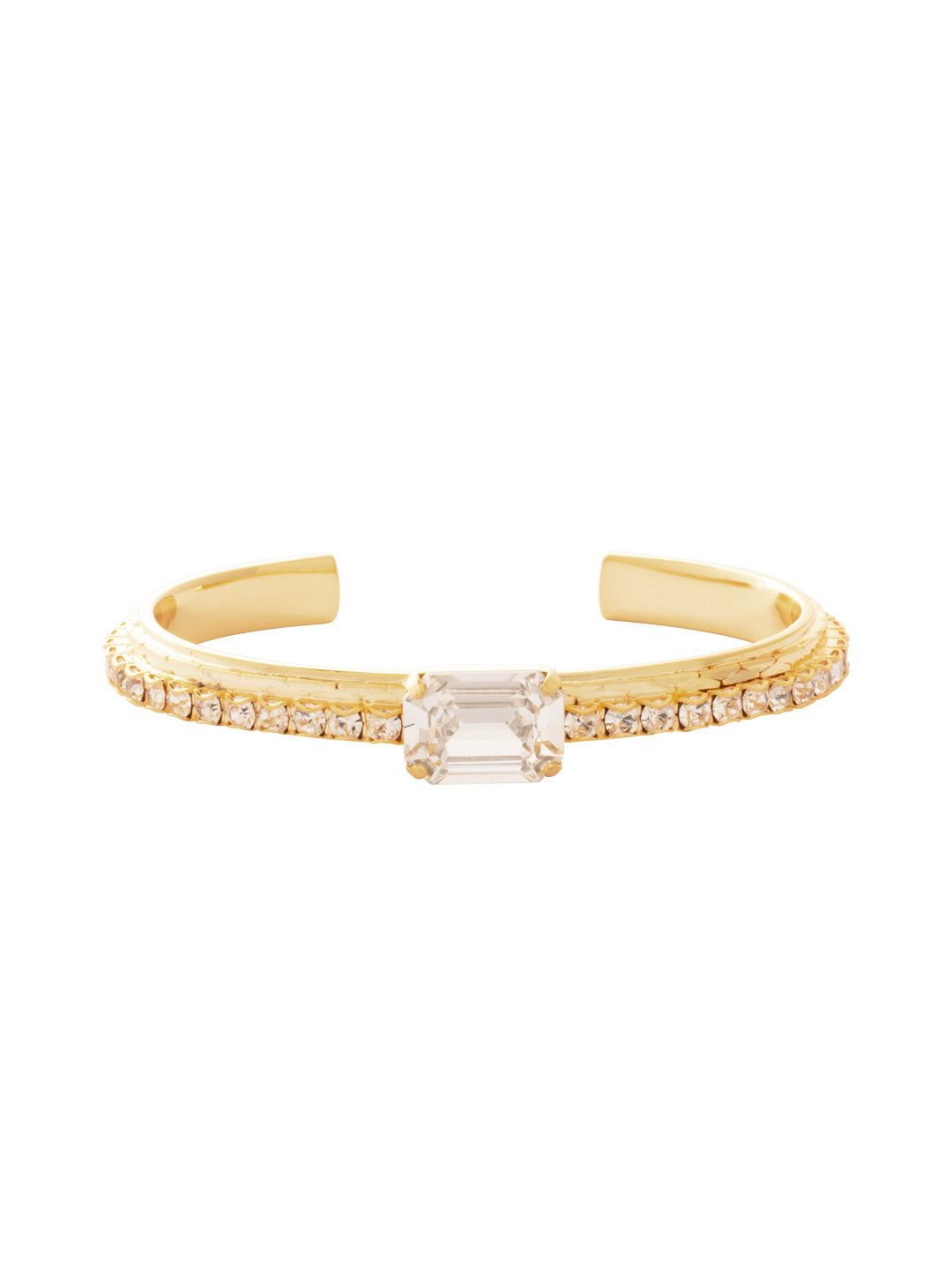 Eryn Cuff Bracelet - BFU5BGCRY - <p>The Eryn Cuff Bracelet features a chunky emerald cut crystal at the forefront of an adjustable metal cuff band embellished with a single row of crystals. From Sorrelli's Crystal collection in our Bright Gold-tone finish.</p>