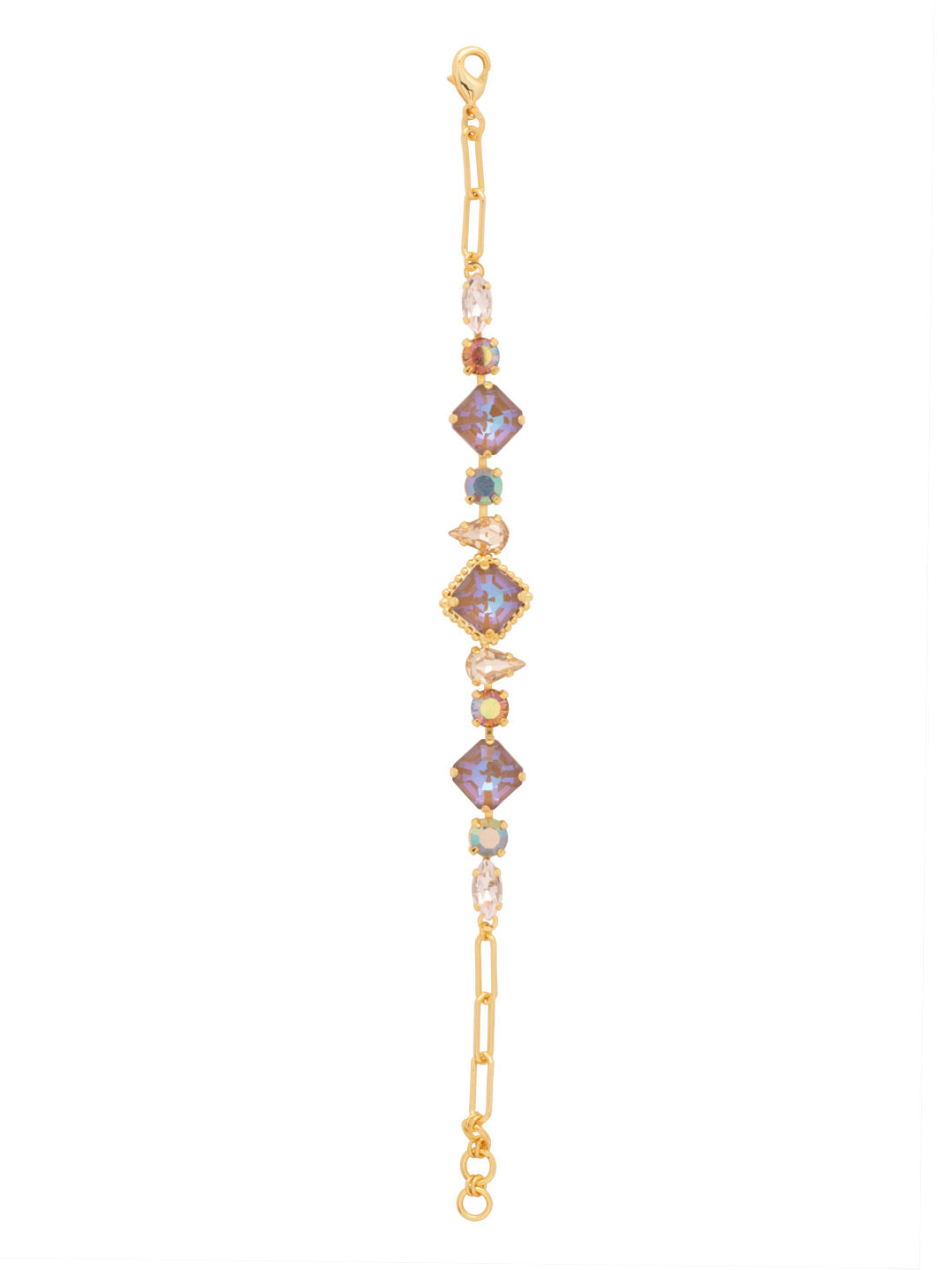 Izzy Tennis Bracelet - BFY40BGCHA - <p>The Izzy Tennis Bracelet features imperial fancy square, round, and pear cut crystals on an adjustable paperclip chain, secured with a lobster claw clasp. From Sorrelli's Chai Latte collection in our Bright Gold-tone finish.</p>