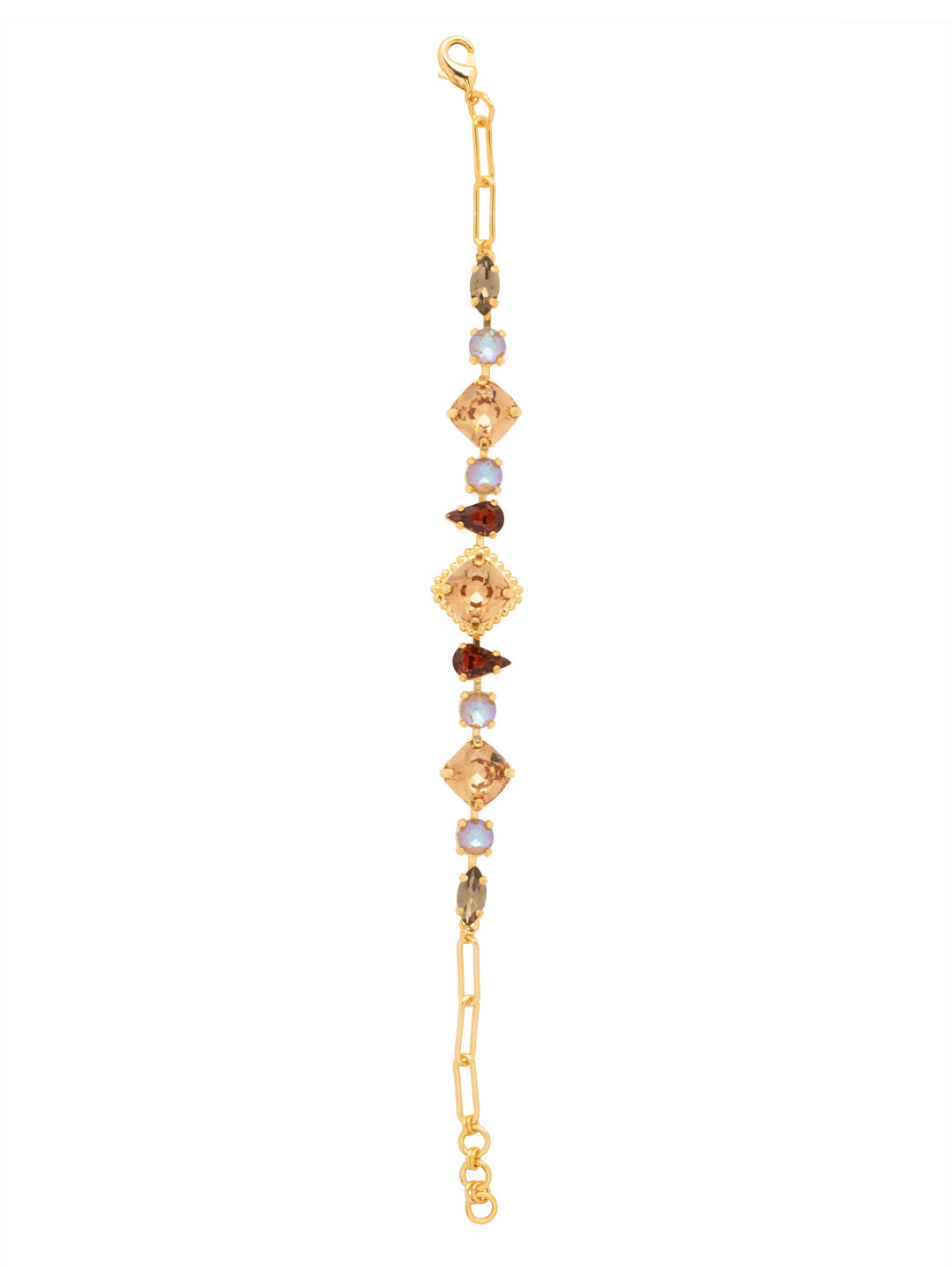 Izzy Tennis Bracelet - BFY40BGHNB - <p>The Izzy Tennis Bracelet features imperial fancy square, round, and pear cut crystals on an adjustable paperclip chain, secured with a lobster claw clasp. From Sorrelli's Honey Bourbon collection in our Bright Gold-tone finish.</p>