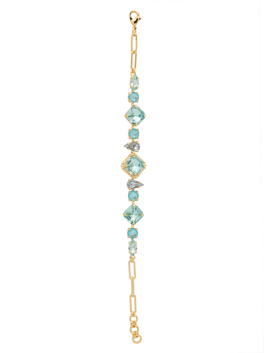 Izzy Tennis Bracelet - BFY40BGOC - <p>The Izzy Tennis Bracelet features imperial fancy square, round, and pear cut crystals on an adjustable paperclip chain, secured with a lobster claw clasp. From Sorrelli's Ocean collection in our Bright Gold-tone finish.</p>