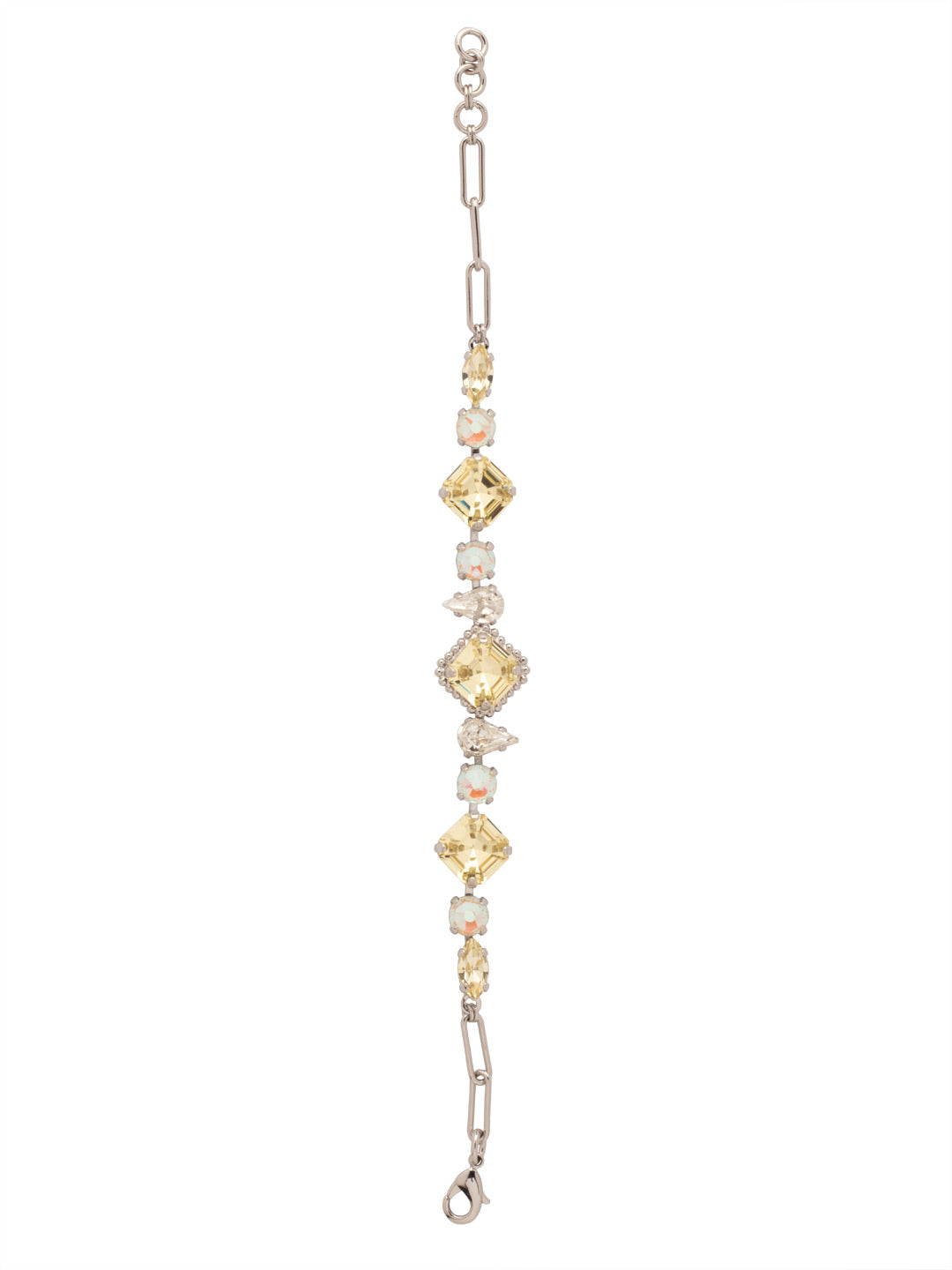 Izzy Tennis Bracelet - BFY40PDLZ - <p>The Izzy Tennis Bracelet features imperial fancy square, round, and pear cut crystals on an adjustable paperclip chain, secured with a lobster claw clasp. From Sorrelli's Lemon Zest collection in our Palladium finish.</p>