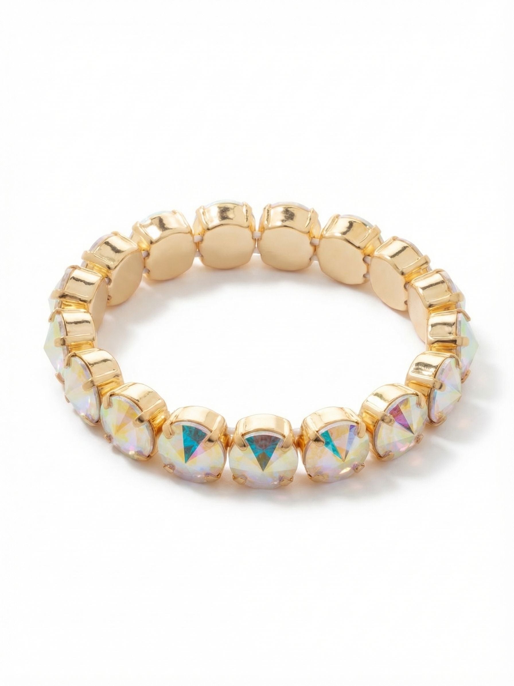 London Stretch Bracelet - BFY8BGCAB - <p>The London Stretch Bracelet features a line of rivoli round-cut crystals on a sturdy jewelers' filament, stretching to fit most wrists comfortably, without the hassle of a clasp! (7 inches in diameter, fits average wrist sizes) From Sorrelli's Crystal Aurora Borealis collection in our Bright Gold-tone finish.</p>