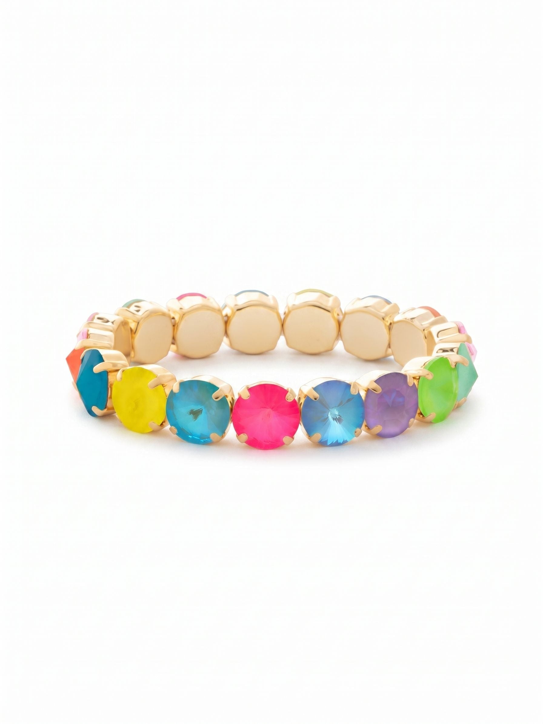 London Stretch Bracelet - BFY8BGCCA - <p>A vivid ring of electric pink, bright yellow, and summer blue crystals creates an immediate focal point on the wrist. The substantial half-inch settings provide satisfying weight, while the elasticized construction flexes naturally as you move throughout the day. Bypassing the need for clasps, it glides easily over the hand for instant wear. It holds enough visual authority to stand alone alongside a tailored cuff, or brings a welcome jolt of color to your everyday watch stack.</p><ul>
<li>Full circle of highly faceted brightly colored crystals</li>
<li>Substantial oversized profile that anchors a layered stack</li>
<li>Stretch easy slip-on design</li>
<li>Protective e-coat finish for lasting wear</li>
<li>Includes signature organza pouch for gifting and travel</li>
</ul>