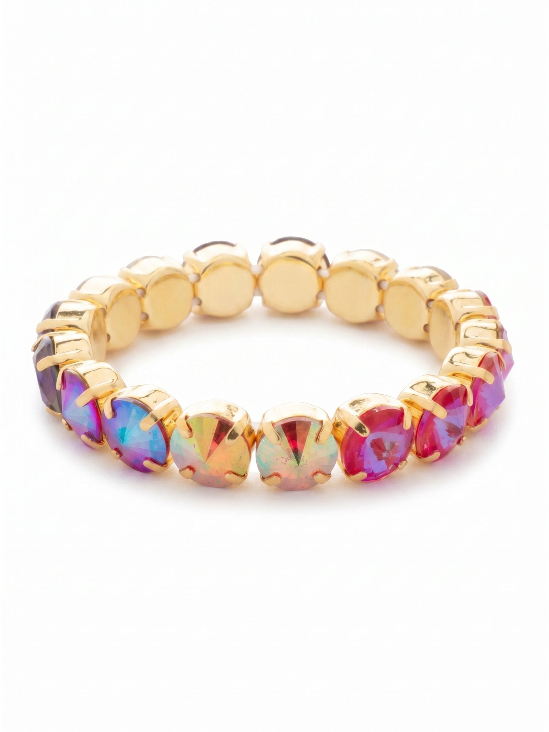 London Stretch Bracelet - BFY8BGREV - <p>The London Stretch Bracelet features a line of rivoli round-cut crystals on a sturdy jewelers' filament, stretching to fit most wrists comfortably, without the hassle of a clasp! (7 inches in diameter, fits average wrist sizes) From Sorrelli's Red Velvet collection in our Bright Gold-tone finish.</p>