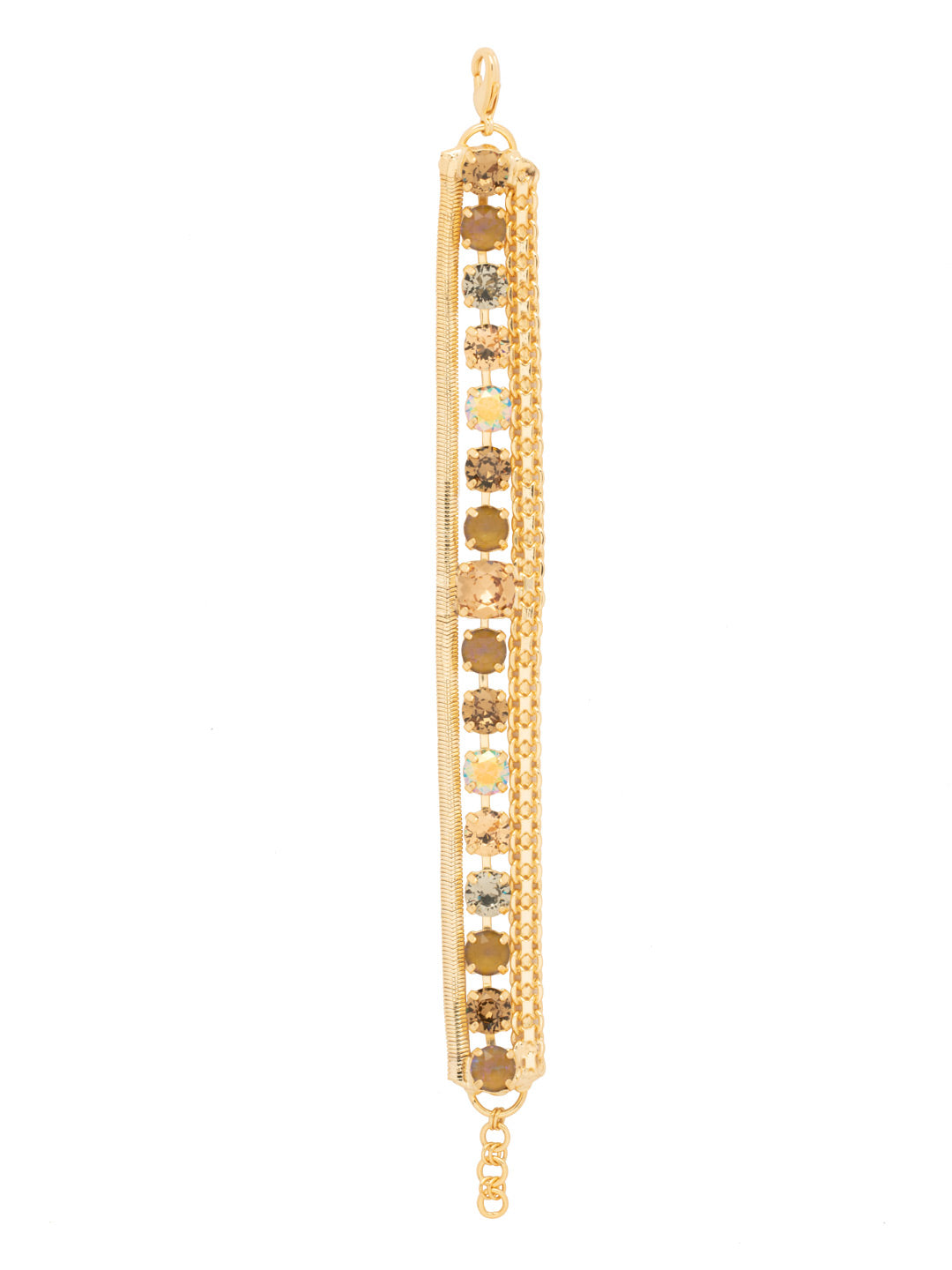 Sable Tennis Bracelet - BFZ17BGHNB - <p>The Sable Tennis Bracelet features three layers; a mini snake chain, a line of round-cut crystals, and a classic kette chain with an extension chain, secured with a lobster claw clasp. From Sorrelli's Honey Bourbon collection in our Bright Gold-tone finish.</p>