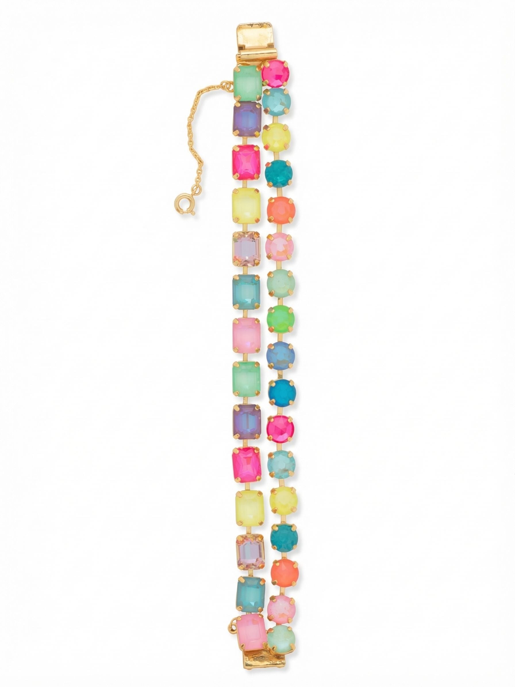Marci Tennis Bracelet - BFZ2BGCCA - <p>The Marci Tennis features a line of emerald-cut crystals and line of round-cut crystals layered as one bracelet. The box clasp with safetly chain ensures an easy and sucure fit. From Sorrelli's Candy Carnival collection in our Bright Gold-tone finish.</p>