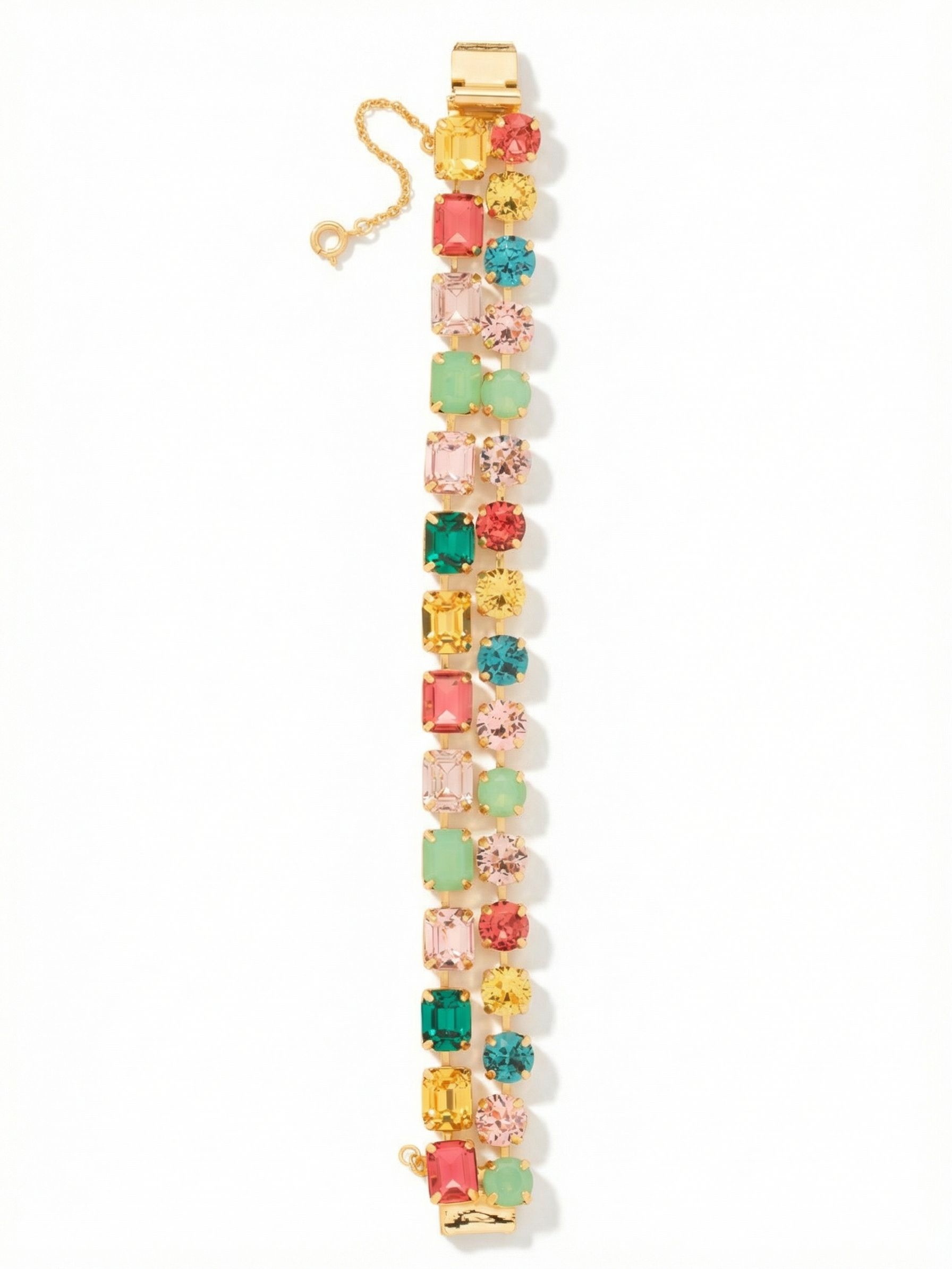 Marci Tennis Bracelet - BFZ2BGCPO - <p>The Marci Tennis features a line of emerald-cut crystals and line of round-cut crystals layered as one bracelet. The box clasp with safetly chain ensures an easy and sucure fit. From Sorrelli's Candy Pop collection in our Bright Gold-tone finish.</p>