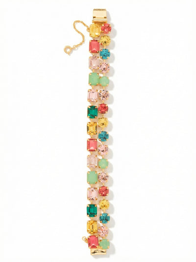 Marci Tennis Bracelet - BFZ2BGCPO - <p>The Marci Tennis features a line of emerald-cut crystals and line of round-cut crystals layered as one bracelet. The box clasp with safetly chain ensures an easy and sucure fit. From Sorrelli's Candy Pop collection in our Bright Gold-tone finish.</p>