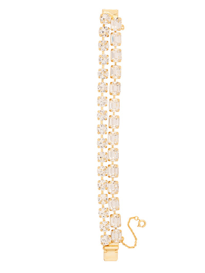 Marci Tennis Bracelet - BFZ2BGCRY - <p>The Marci Tennis features a line of emerald-cut crystals and line of round-cut crystals layered as one bracelet. The box clasp with safetly chain ensures an easy and sucure fit. From Sorrelli's Crystal collection in our Bright Gold-tone finish.</p>