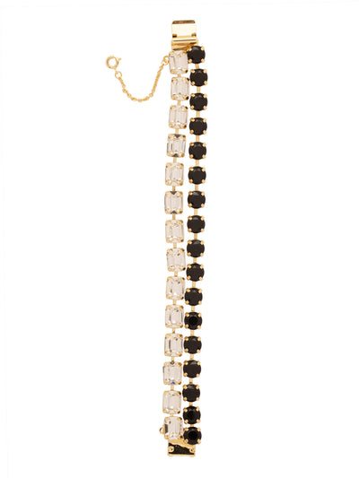 Marci Tennis Bracelet - BFZ2BGEM - <p>The Marci Tennis features a line of emerald-cut crystals and line of round-cut crystals layered as one bracelet. The box clasp with safetly chain ensures an easy and sucure fit. From Sorrelli's Evening Moon collection in our Bright Gold-tone finish.</p>