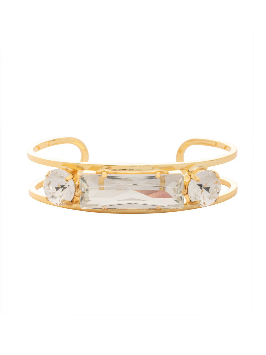 Effie Adjustable Cuff Bracelet - BFZ55BGCRY - <p>The Effie Adjustable Cuff Bracelet features a bold baguette crystal framed by round cut crystals on either side, set on an open cuff design that adjusts for a sleek, modern statement. From Sorrelli's Crystal collection in our Bright Gold-tone finish.</p>