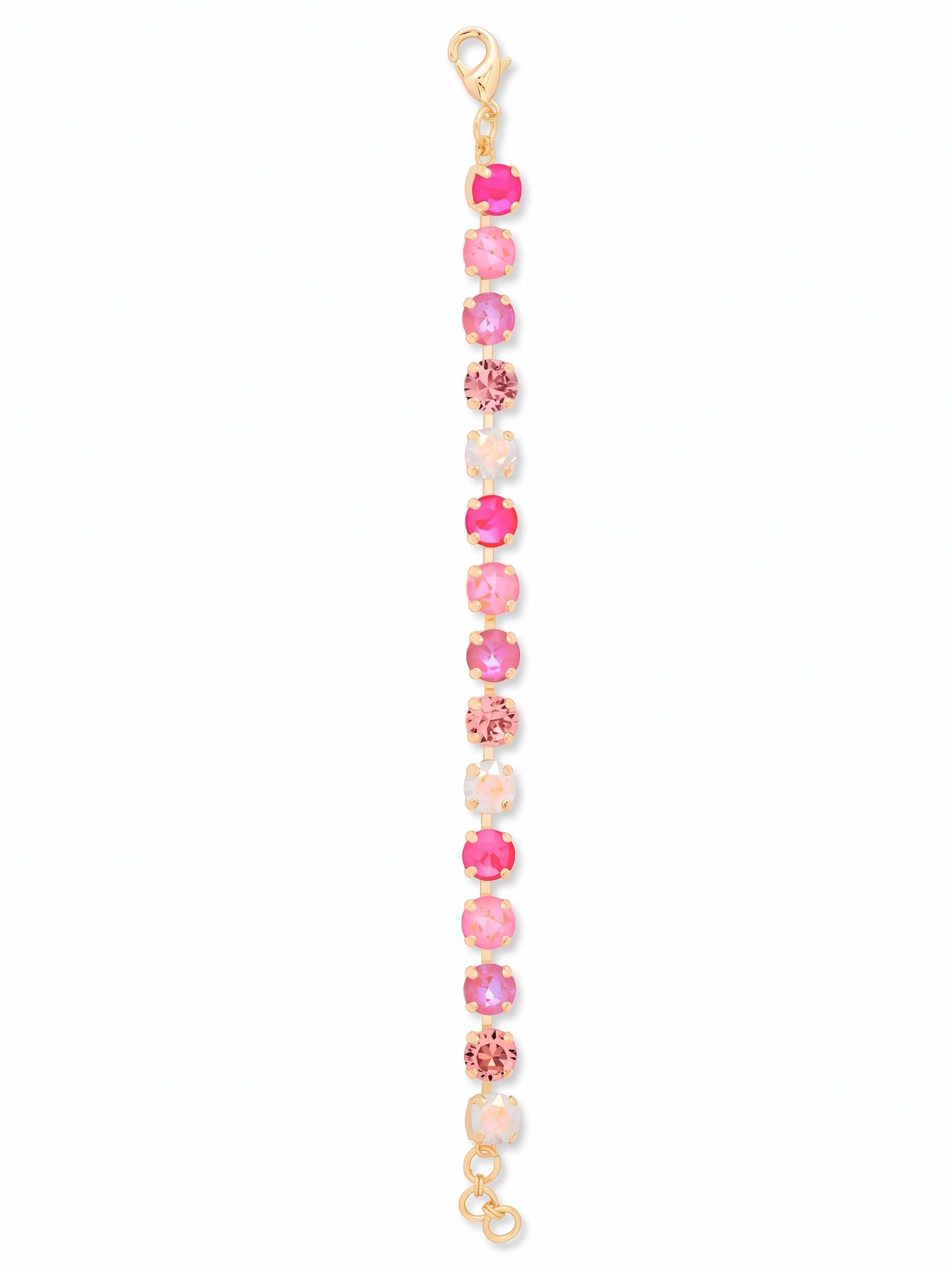 Sienna Tennis Bracelet - BGA2BGPIN - <p>A gradient of vibrant pinks and iridescent crystals creates a subtle rhythm in motion. Built on a flexible kette chain, the round-cut stones transition through electric pinks to soft aurora borealis, catching the light with every gesture. The bright golden setting brings warmth to the varied crystal coatings. Finished with an adjustable extension chain for an exacting fit, this piece adds a precise wash of color that layers easily alongside a daily watch or stands quietly on its own.</p><ul>
<li>Repeating pattern of five distinct pink and iridescent crystal varieties</li>
<li>Fluid kette chain construction that conforms naturally to your movements</li>
<li>Lobster claw clasp</li>
<li>3/4-inch adjustable extension chain</li>
<li>Protective e-coat finish for lasting wear</li>
<li>Includes organza pouch for gifting and travel</li>
</ul>