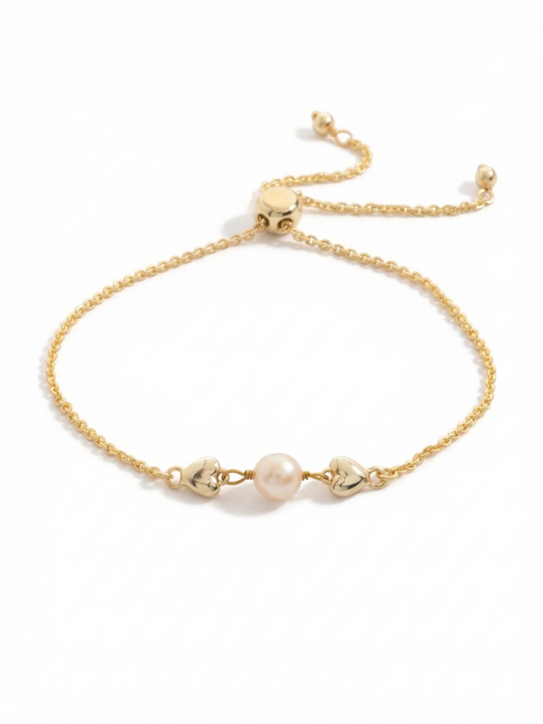Eternity Slider Bracelet - BGF4BGMDP - <p>Embrace simple elegance with the dainty Eternity Slider Bracelet, featuring a central pearl nestled between two metallic hearts. Designed for a custom fit, the delicate chain is finished with an adjustable slider mechanism that suits most wrist sizes.</p>