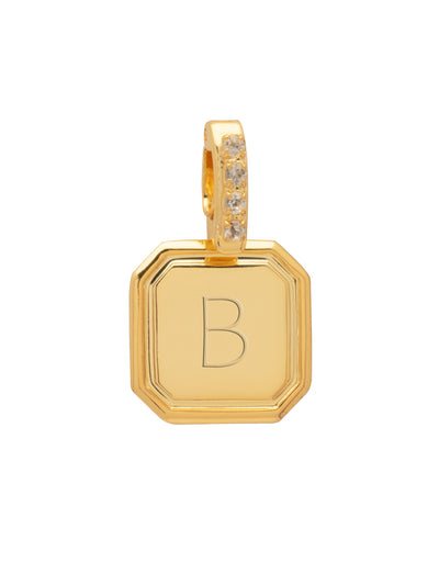 B Initial Charm - CFR11BGCRY - <p>Customize your vibe in seconds with this stamp-engraved initial charm, featuring a crystal-embellished clasp that easily folds open and closed. It’s the perfect versatile piece to clip onto your favorite chains for a quick dose of personality. From Sorrelli's Crystal collection in our Bright Gold-tone finish.</p>