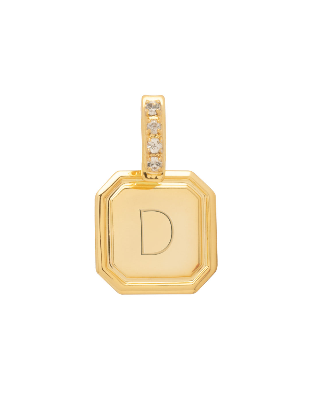 D initial Charm - CFR13BGCRY - <p>Customize your vibe in seconds with this stamp-engraved initial charm, featuring a crystal-embellished clasp that easily folds open and closed. It’s the perfect versatile piece to clip onto your favorite chains for a quick dose of personality. From Sorrelli's Crystal collection in our Bright Gold-tone finish.</p>