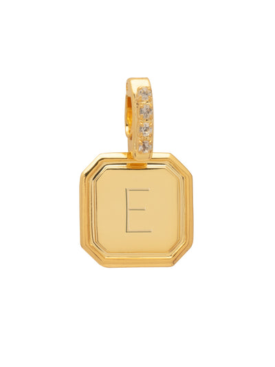 E Initial Charm - CFR14BGCRY - <p>Customize your vibe in seconds with this stamp-engraved initial charm, featuring a crystal-embellished clasp that easily folds open and closed. It’s the perfect versatile piece to clip onto your favorite chains for a quick dose of personality. From Sorrelli's Crystal collection in our Bright Gold-tone finish.</p>