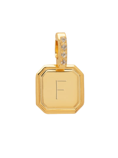 F Initial Charm - CFR15BGCRY - <p>Customize your vibe in seconds with this stamp-engraved initial charm, featuring a crystal-embellished clasp that easily folds open and closed. It’s the perfect versatile piece to clip onto your favorite chains for a quick dose of personality. From Sorrelli's Crystal collection in our Bright Gold-tone finish.</p>