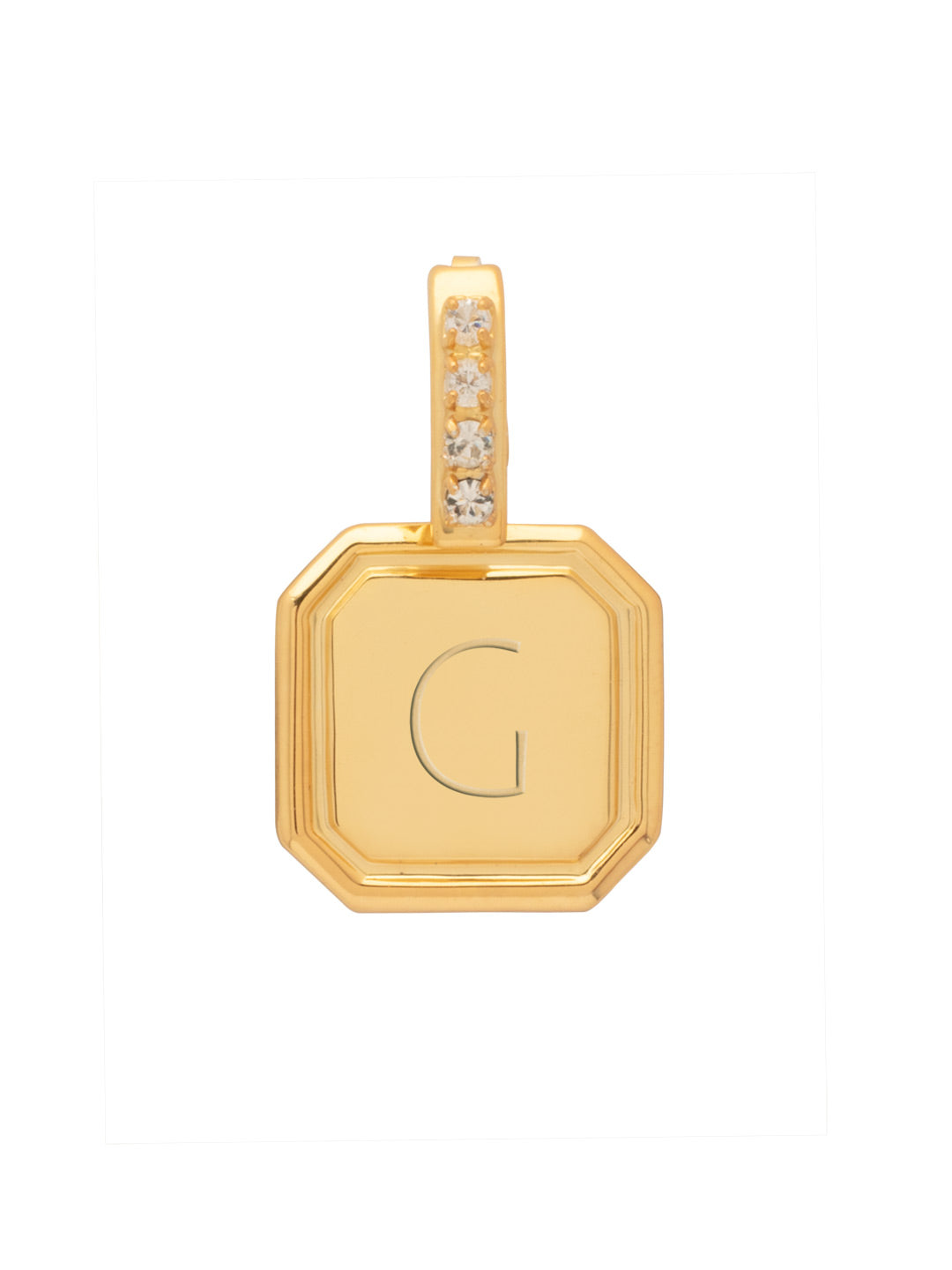 G Initial Charm - CFR16BGCRY - <p>Customize your vibe in seconds with this stamp-engraved initial charm, featuring a crystal-embellished clasp that easily folds open and closed. It’s the perfect versatile piece to clip onto your favorite chains for a quick dose of personality. From Sorrelli's Crystal collection in our Bright Gold-tone finish.</p>