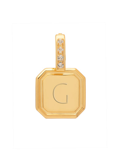 G Initial Charm - CFR16BGCRY - <p>Customize your vibe in seconds with this stamp-engraved initial charm, featuring a crystal-embellished clasp that easily folds open and closed. It’s the perfect versatile piece to clip onto your favorite chains for a quick dose of personality. From Sorrelli's Crystal collection in our Bright Gold-tone finish.</p>