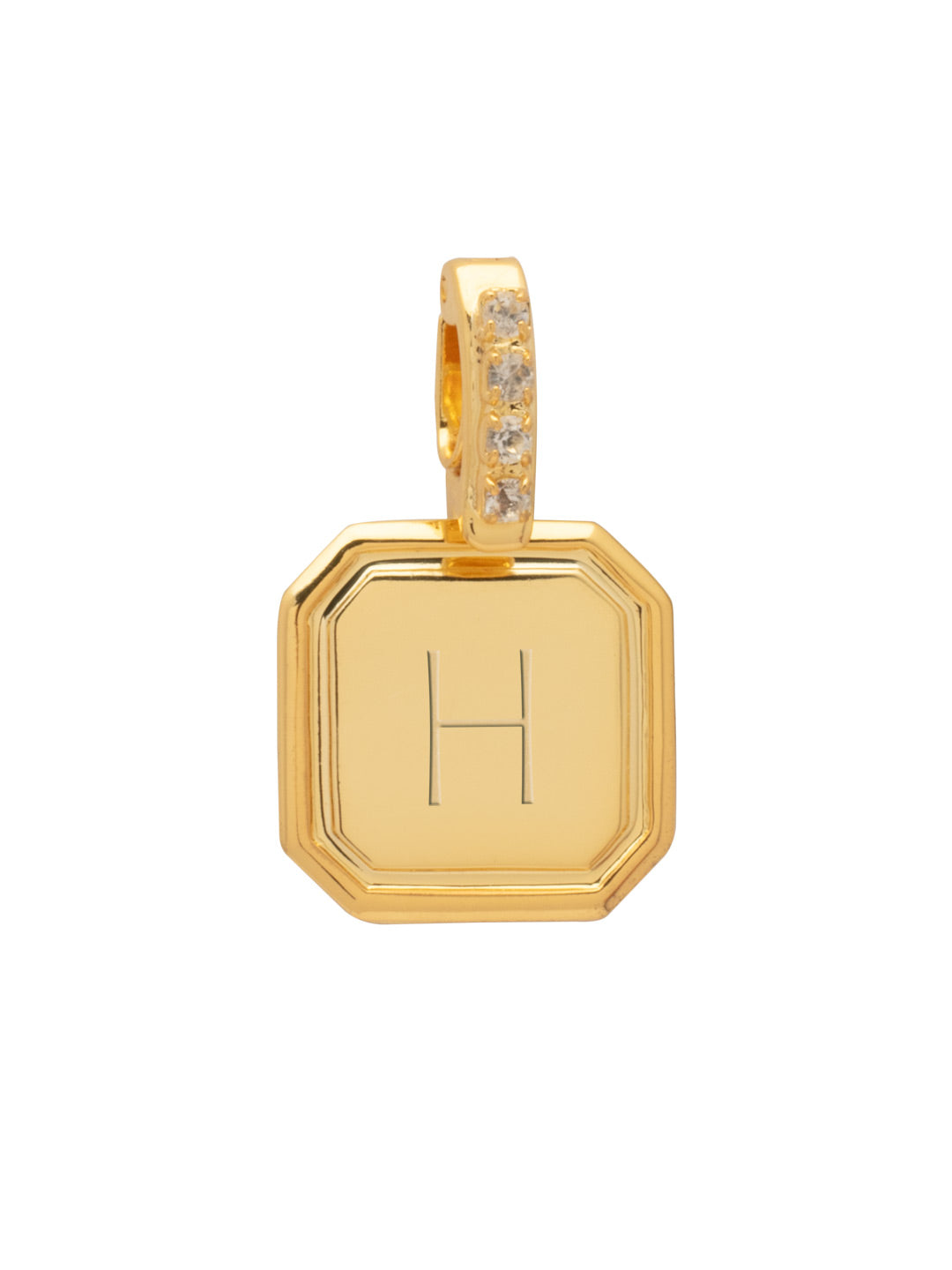 H Initial Charm - CFR17BGCRY - <p>Customize your vibe in seconds with this stamp-engraved initial charm, featuring a crystal-embellished clasp that easily folds open and closed. It’s the perfect versatile piece to clip onto your favorite chains for a quick dose of personality. From Sorrelli's Crystal collection in our Bright Gold-tone finish.</p>