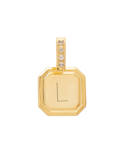 L Initial Charm - CFR21BGCRY - <p>Customize your vibe in seconds with this stamp-engraved initial charm, featuring a crystal-embellished clasp that easily folds open and closed. It’s the perfect versatile piece to clip onto your favorite chains for a quick dose of personality. From Sorrelli's Crystal collection in our Bright Gold-tone finish.</p>