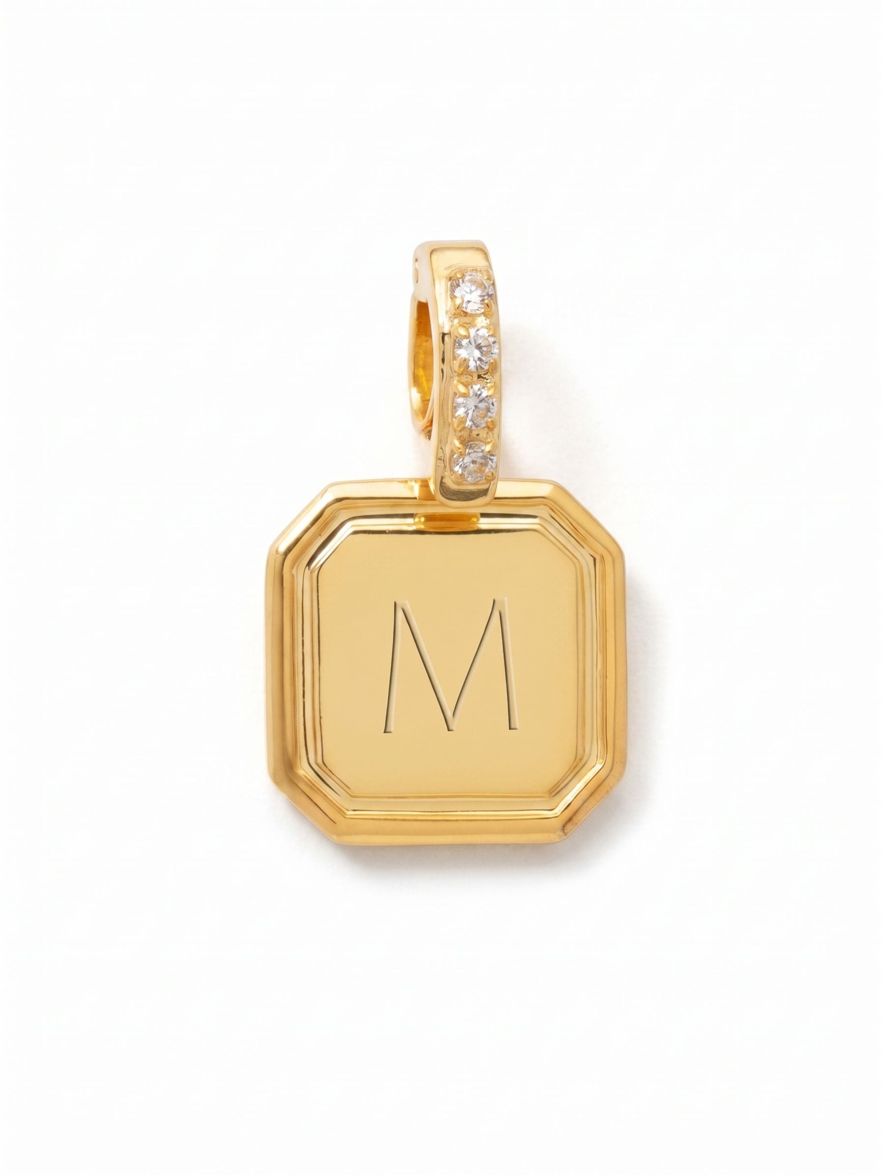 M Initial Charm - CFR22BGCRY - <p>Customize your vibe in seconds with this stamp-engraved initial charm, featuring a crystal-embellished clasp that easily folds open and closed. It’s the perfect versatile piece to clip onto your favorite chains for a quick dose of personality. From Sorrelli's Crystal collection in our Bright Gold-tone finish.</p>