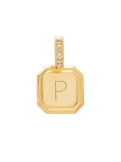 P Initial Charm - CFR25BGCRY - <p>Customize your vibe in seconds with this stamp-engraved initial charm, featuring a crystal-embellished clasp that easily folds open and closed. It’s the perfect versatile piece to clip onto your favorite chains for a quick dose of personality. From Sorrelli's Crystal collection in our Bright Gold-tone finish.</p>