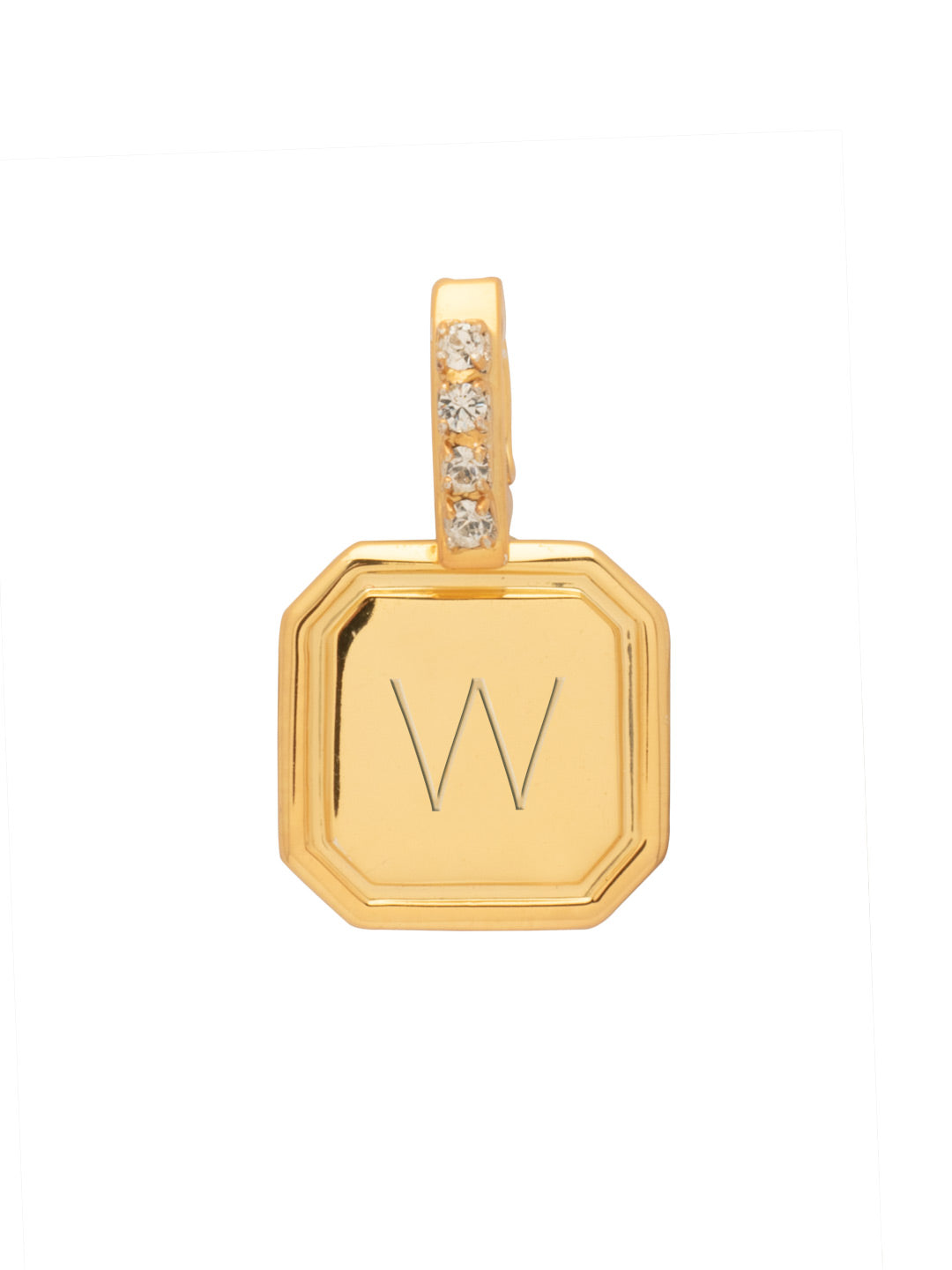 W Initial Charm - CFR32BGCRY - <p>Customize your vibe in seconds with this stamp-engraved initial charm, featuring a crystal-embellished clasp that easily folds open and closed. It’s the perfect versatile piece to clip onto your favorite chains for a quick dose of personality. From Sorrelli's Crystal collection in our Bright Gold-tone finish.</p>